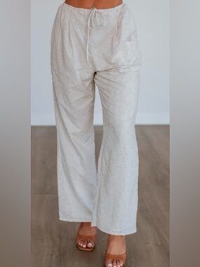 Cream Textured Wide-Leg Lounge Pants